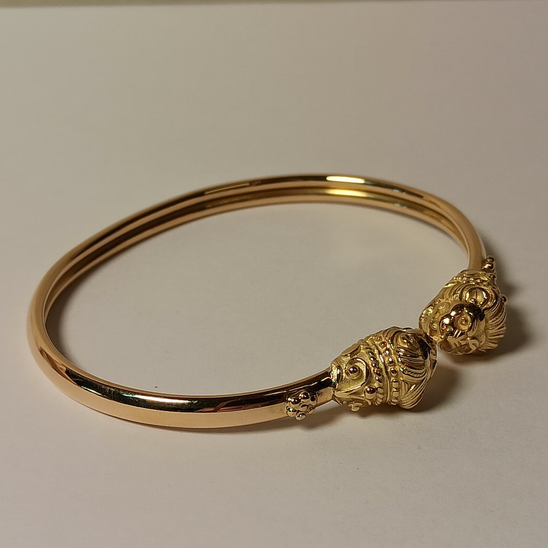 美品！⭐︎イタリア製⭐︎ライオンヘッド ゴールドバングル⭐︎ 18Kイエローゴールド ライオンヘッドバングルブレスレット 古代