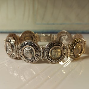 Bracelet with reproduction ancient Greek coins in sterling silver 925