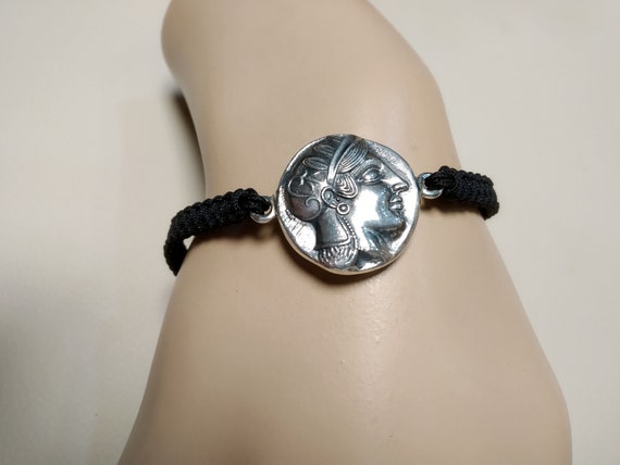 Athena's coin macrame bracelet in sterling silver 925