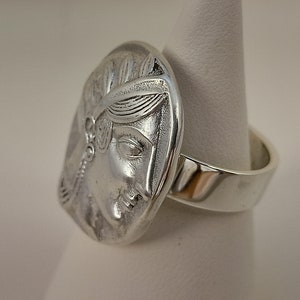 Athena&#39;s coin sterling silver ring,  Sterling silver ring with a coin of Athena,  Coin ring in sterling silver 925 with Athena