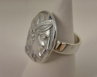 Anillo de plata de ley con la moneda de Atenea, hecho a mano en plata de ley 925