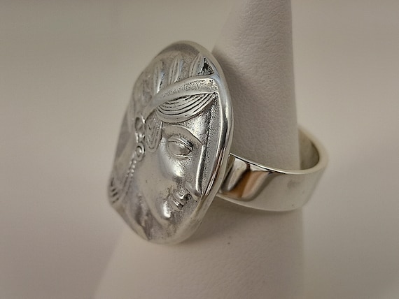 Athena's coin sterling silver ring,  Sterling silver ring with a coin of Athena,  Coin ring in sterling silver 925 with Athena