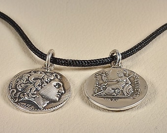 Ancient Greek coin  pendant of Thrace, Tetradrachm of Lysimachos in sterling silver 925