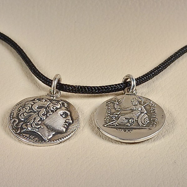 Ancient Greek coin  pendant of Thrace, Tetradrachm of Lysimachos in sterling silver 925