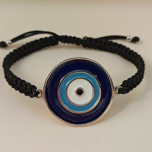 Enamel evil eye bracelet in sterling silver, Evil eye sterling silver 925 macrame bracelet with enamel ,