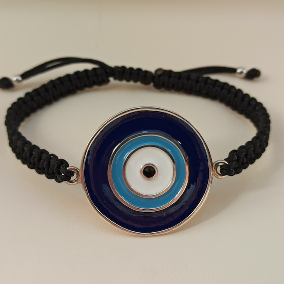 Enamel evil eye bracelet in sterling silver, Evil eye sterling silver 925 macrame bracelet with enamel ,