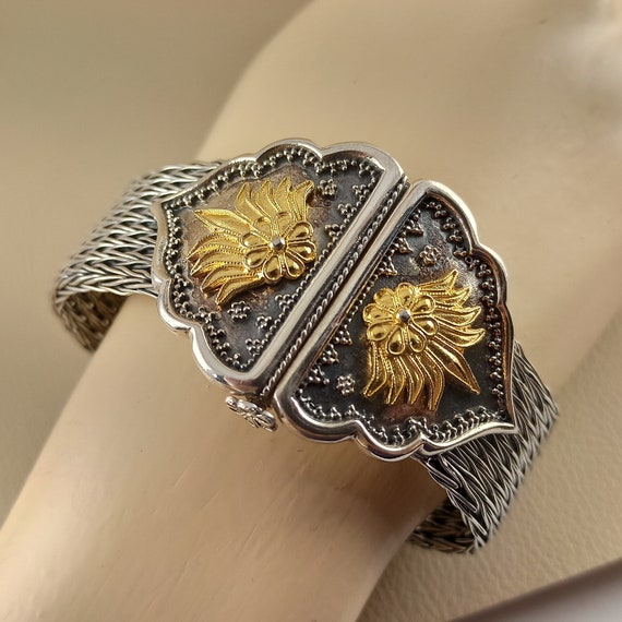 Byzantine style bracelet knitted with sterling silver