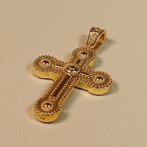 Byzantine style Greek Orthodox cross made of 14 K solid yellow gold