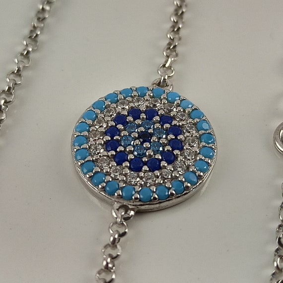 Evil eye bracelet with AAAAA Quality different colors cubic zirconia stones in platinum plated sterling silver 925