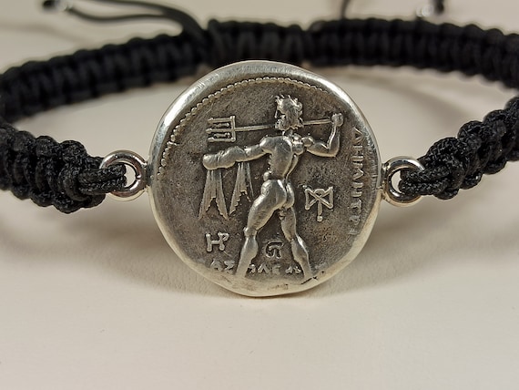 Poseidon's coin macrame bracelet in sterling silver 925