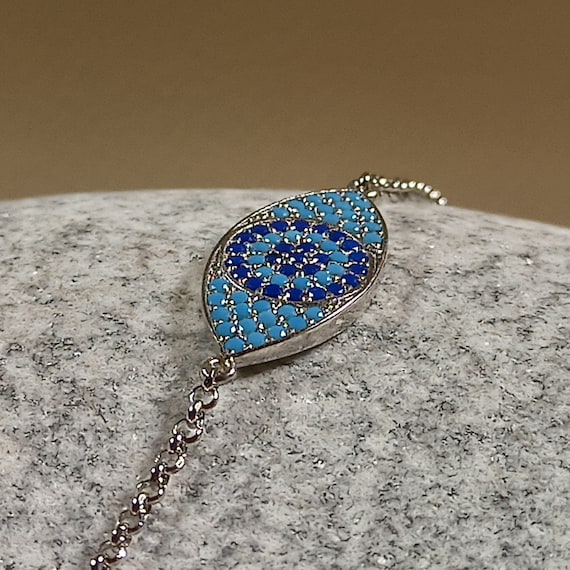Eye shape evil eye bracelet in sterling silver 925,Sterling silver evil eye bracelet with cubic zirconia
