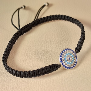 Evil eye bracelet,Silver macrame cubic zirconia evil eye bracelet,Evil eye macrame silver bracelet,Macrame evil eye silver bracelet