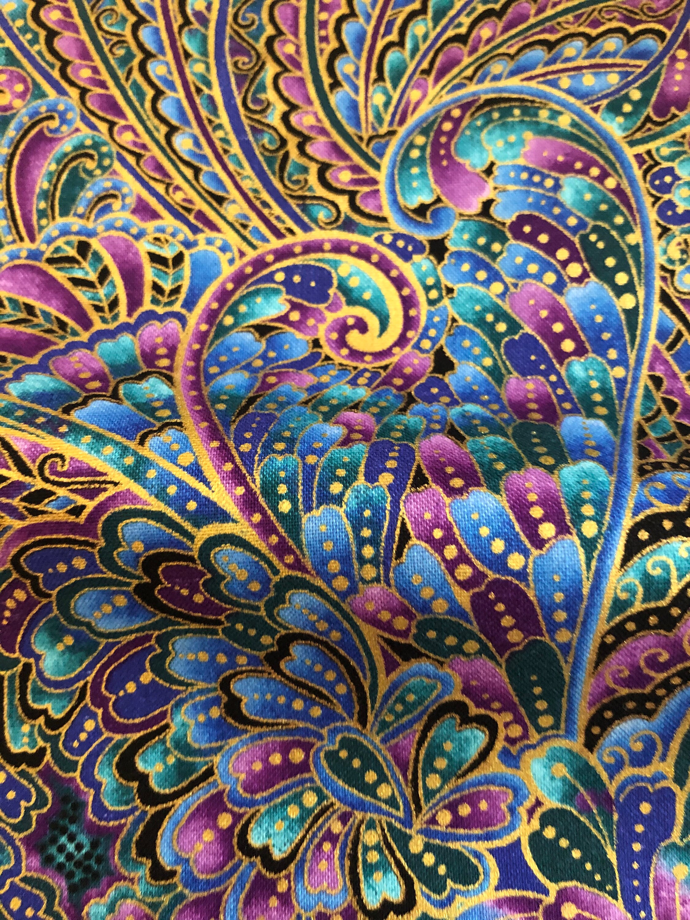 Peacock Flourish Opulence Multi Fabric with Metallic Accents | Etsy