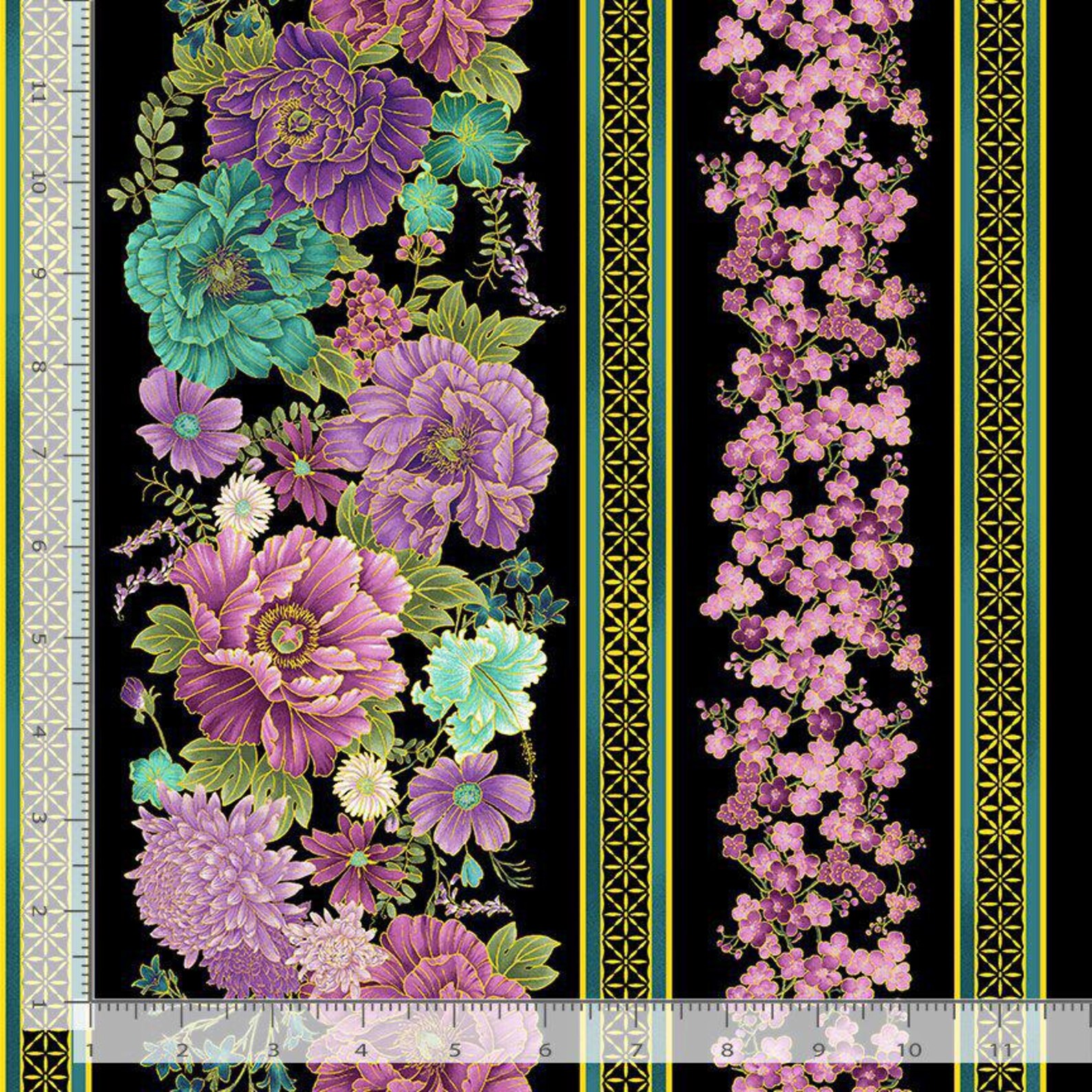 Shizuka ~ Asian Floral 11 Stripe Metallic by Chong a Hwang for Timeless ...
