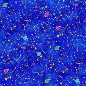EOB Cosmos 12" Space Galaxy Constellation Metallic by Chong-a-Hwang for Timeless Treasures