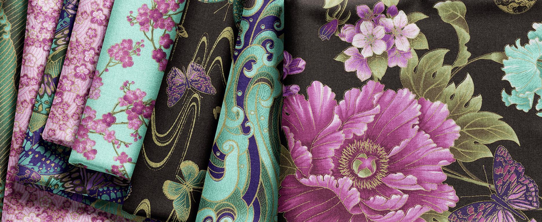 Shizuka ~ Asian Floral & Butterflies Metallic by Chong a Hwang for