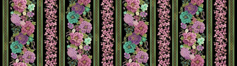 Shizuka ~ Asian Floral 11 Stripe Metallic by Chong a Hwang for Timeless ...