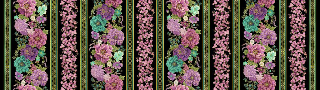 Shizuka ~ Asian Floral 11 Stripe Metallic by Chong a Hwang for Timeless ...
