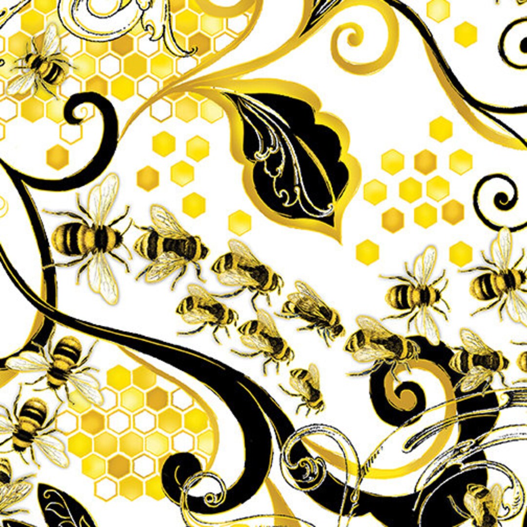 Buzzworthy Metallic Queen Bee White/gold by Benartex 9971M09