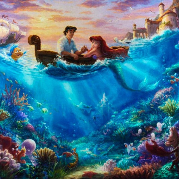 Panneau La Petite Sirène Disney Dreams 36" par Thomas Kinkade pour David's Textiles