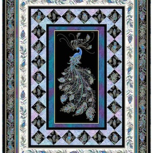 Peacock Elegance with Metallic Accents 58&quot; x 76&quot; Quilt Kit