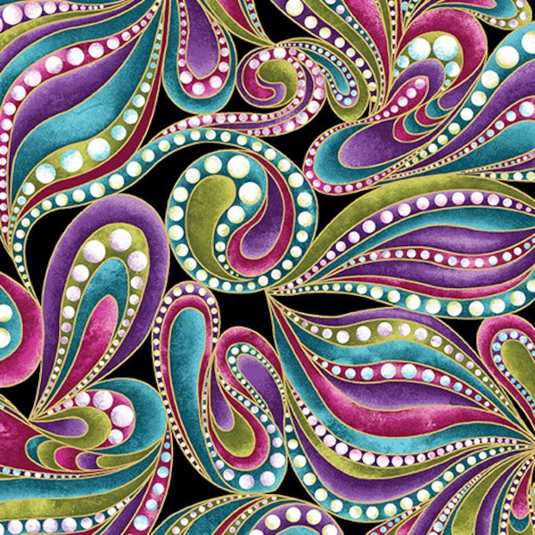 Designers Wide 108 Paisley Style (does not contain metallic accents) Black Multi by Ann Lauer for Benartex