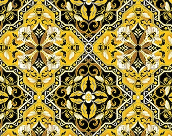Buzzworthy Metallic Medallion Black & Gold by Benartex EOB 20&quot;