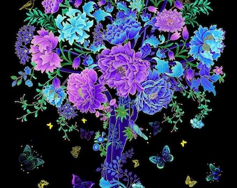 Luminoso - Panel de árbol floral metálico de Chong a Hwang para Timeless Treasures