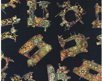 Sew Lovely - Sewing Machine Toss Black - by Dan Morris for QT Fabrics