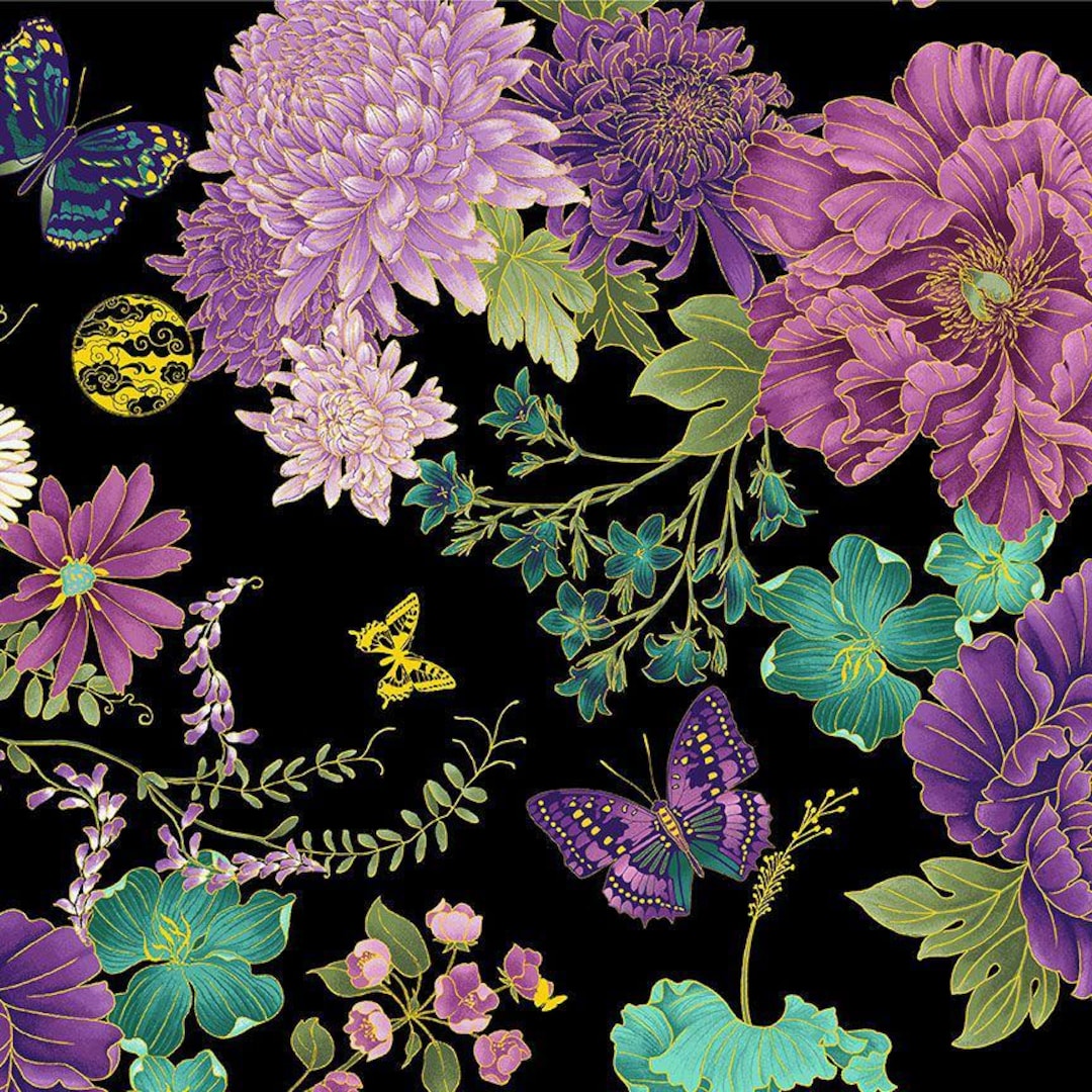 Shizuka ~ Asian Floral & Butterflies Metallic by Chong a Hwang for