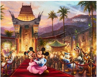 Disney Dreams Micky und Minnie In Hollywood 36"Panel von Thomas Kinkade für David's Textiles