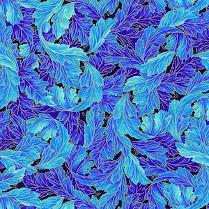 Luminoso - Fancy Acanthus Scroll Metallic - Blu di Chong a Hwang per Timeless Treasures