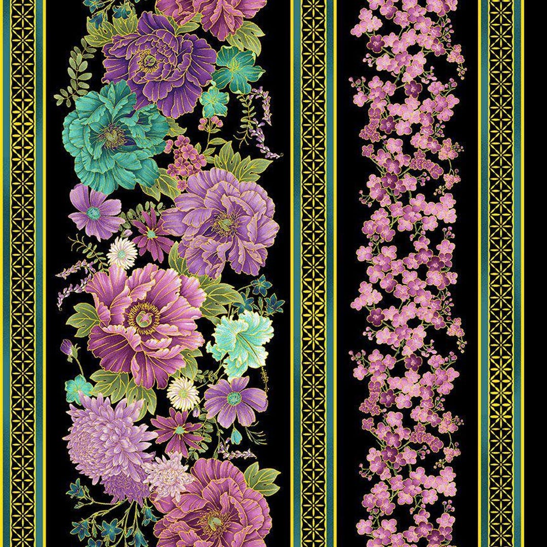 Shizuka ~ Asian Floral 11 Stripe Metallic by Chong a Hwang for Timeless ...