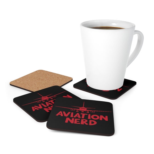 Aviation Nerd Coffee Corkwood Coaster Set | Cadeau d’avion, cadeau de pilote, cadeau d’aviation