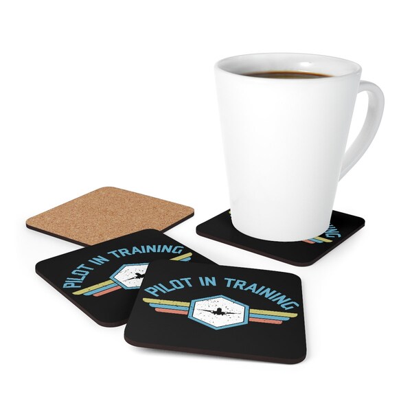 Pilote en formation Corkwood Coaster Set | Cadeau d’avion, cadeau de pilote, cadeau d’aviation