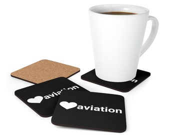 Love Aviation Corkwood Coaster Set | Airline Gift, Pilot Gift, Aviation Gift