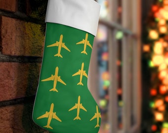 Aircraft Christmas Holiday Stocking Green Plane | Aviation Gift, Airline Gift, Christmas Aviation Gift