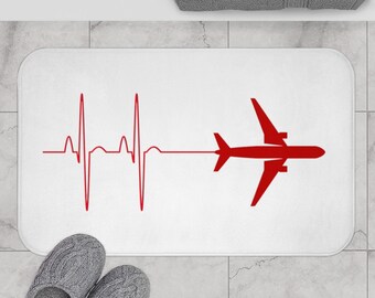 Aviation Heartbeat Bath Mat, Pilot Gift, Non-Slip Bathroom Rug