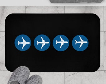 Aviation Bath Mat, Blue Airplane Design, Pilot Gift