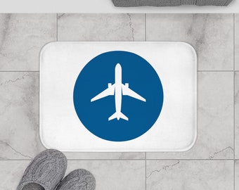 Aviation Bath Mat – Blue Airplane, Pilot Gift