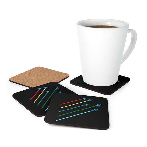 Flying Contrail Airline Aviation Corkwood Coaster Set | Cadeau d’avion, cadeau de pilote, cadeau d’aviation