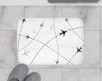 Aviation Themed Bath Mat - Zig Zag Flying Plane Bath Rug - Perfect Pilot Gift, Aviation Gift