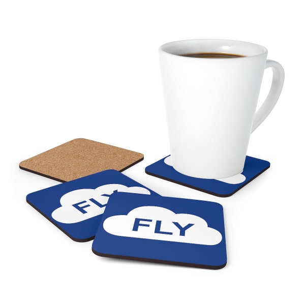 Blue Fly Airline Aviation Corkwood Coaster Set | Cadeau d’avion, cadeau de pilote, cadeau d’aviation