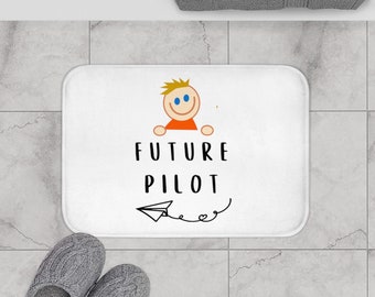 Future Baby Boy Pilot Bath Mat, Aviation Nursery Decor