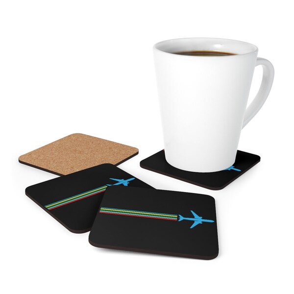 Flying Plane Traînils Corkwood Coaster Set | Cadeau d’avion, cadeau de pilote, cadeau d’aviation