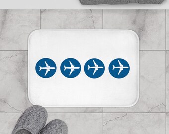 Aviation Bath Mat, Flying Blue Plane Design, Pilot Gift
