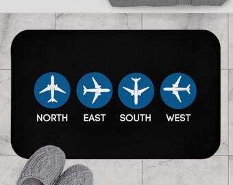 Aircraft North East South West Bath Mat, Aviation Themed Bathroom Rug - Perfect Pilot Gift, Aviation Gift