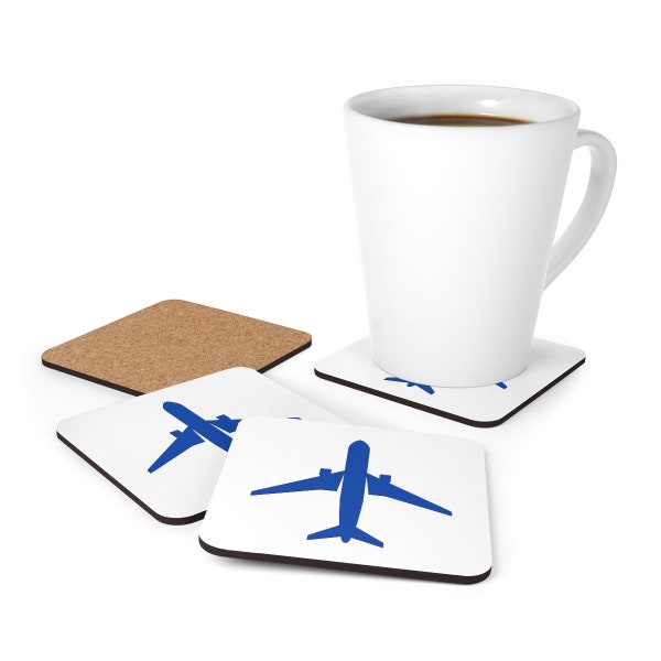 Flying Blue Plane Aviation Corkwood Coaster Set | Cadeau d’avion, cadeau de pilote, cadeau d’aviation