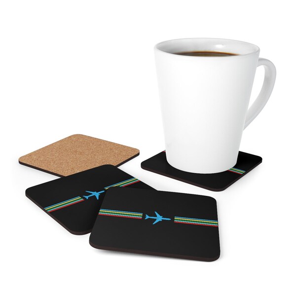 Flying Plane Traînils Middle Corkwood Coaster Set | Cadeau d’avion, cadeau de pilote, cadeau d’aviation