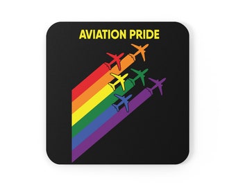 Aviation Pride Corkwood Coaster Set | Airline Gift, Pilot Gift, Aviation Gift, LGBTQ